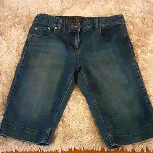 Contrast stretch denim blue jeans Bermuda shorts classic 5 pocket style 6 EUC…